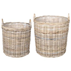 vidaXL Panier &agrave; Plantes avec stockage 2 pc Gris naturel Rattan Kubu