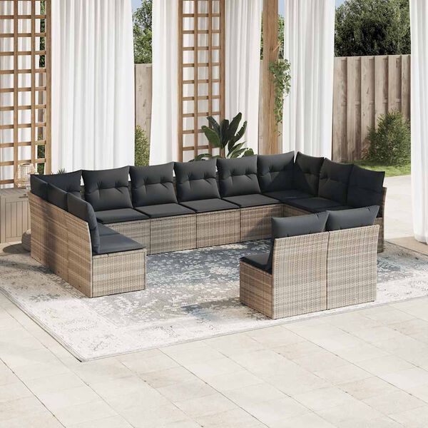 vidaXL Salon de jardin avec coussins 12 pcs gris clair r&eacute;sine tress&eacute;e