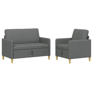 vidaXL Canap&eacute; avec rangement 2 pc Gris fonc&eacute; Polyester