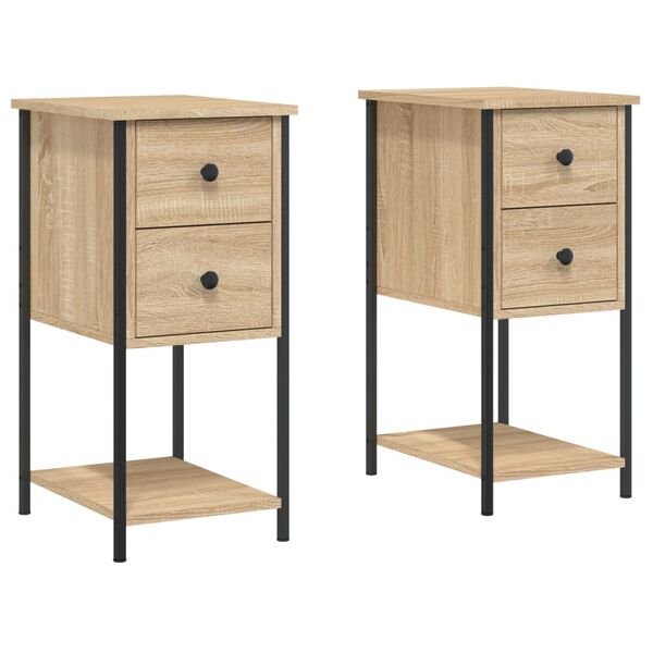 vidaXL Tables de chevet 2pcs ch&ecirc;ne sonoma 32x42x70cm bois d'ing&eacute;nierie