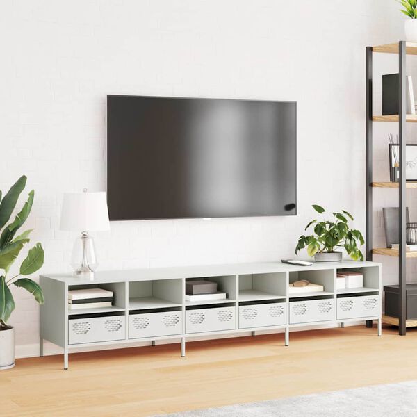 vidaXL Meuble TV blanc 202x39x43,5 cm acier lamin&eacute; &agrave; froid