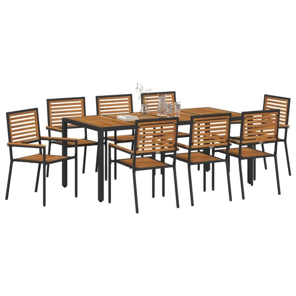 vidaXL Ensemble de salle &agrave; manger pour jardin 9 pcs Noir et Marron