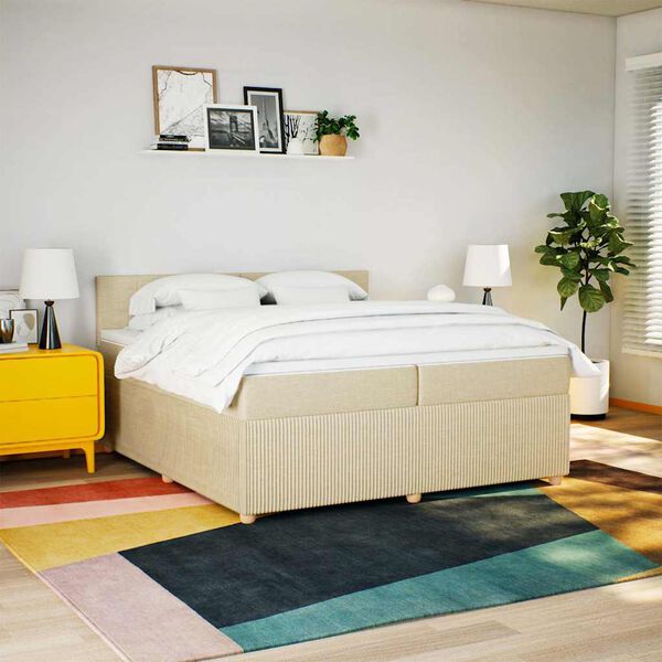 vidaXL Sommier &agrave; lattes de lit avec matelas Cr&egrave;me 200x200 cm Tissu