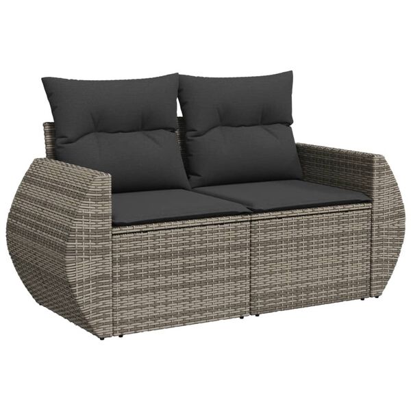 vidaXL Salon de jardin 8 pcs avec coussins gris r&eacute;sine tress&eacute;e