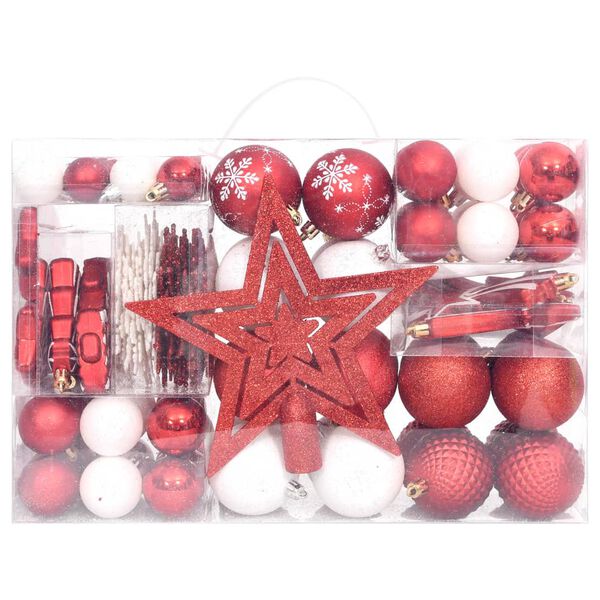 vidaXL Ensemble de boules de No&euml;l 108 pcs Rouge et blanc