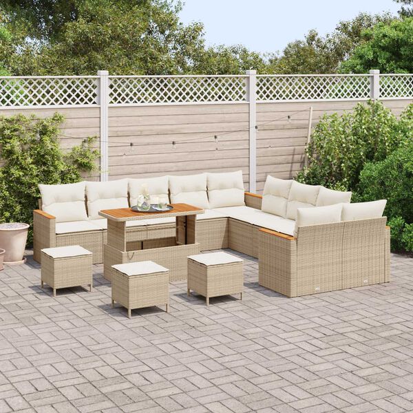 vidaXL Ensemble de canap&eacute; de jardin 14 pcs Beige polyrotin