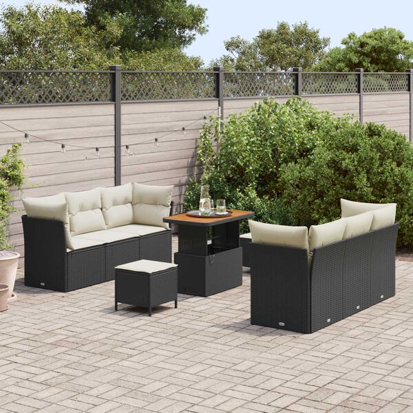 vidaXL Ensemble de canap&eacute; de jardin avec coussin 9 pcs Noir polyrotin