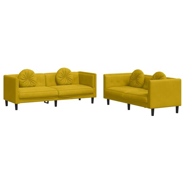 vidaXL Ensemble de canap&eacute;s 2 pcs avec coussins jaune velours