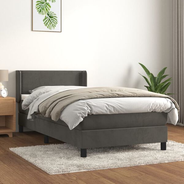 vidaXL Sommier &agrave; lattes de lit et matelas Gris fonc&eacute; 90x190 cm Velours