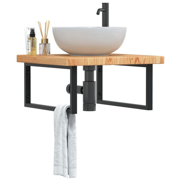 vidaXL &Eacute;tag&egrave;re de vasque murale acier et bois de ch&ecirc;ne massif