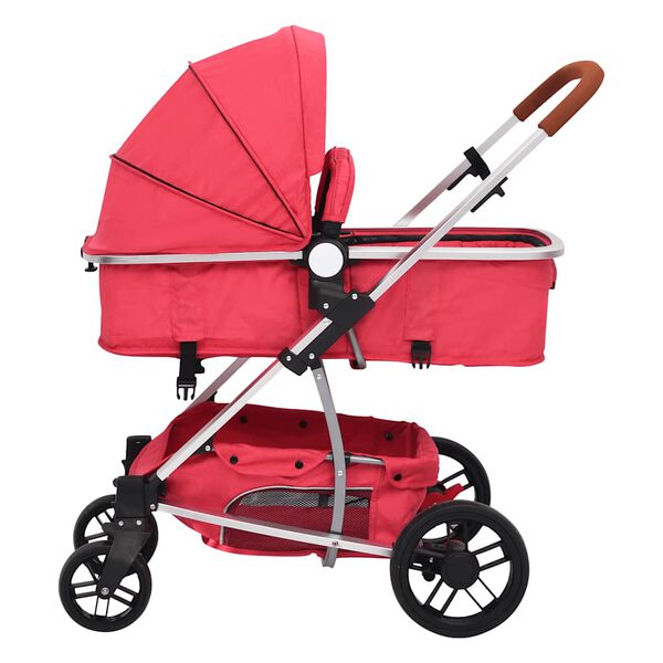 vidaXL Poussette pour b&eacute;b&eacute; 3-en-1 Rouge Aluminium