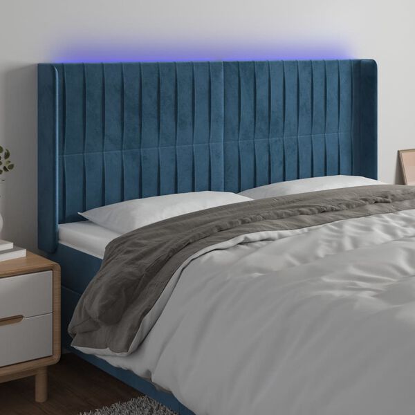 vidaXL T&ecirc;te de lit &agrave; LED Bleu fonc&eacute; 203x16x118/128 cm Velours