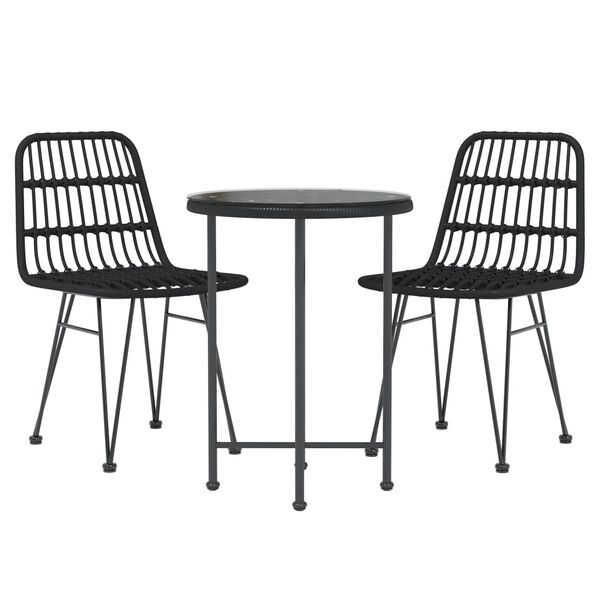 vidaXL Ensemble &agrave; manger de jardin 3 pcs Noir R&eacute;sine tress&eacute;e