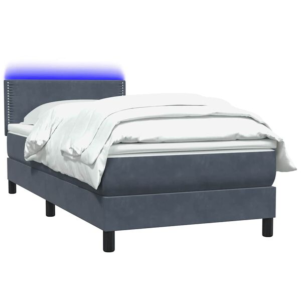 vidaXL Sommier &agrave; lattes de lit et matelas et LED gris fonc&eacute; 90x210 cm velours