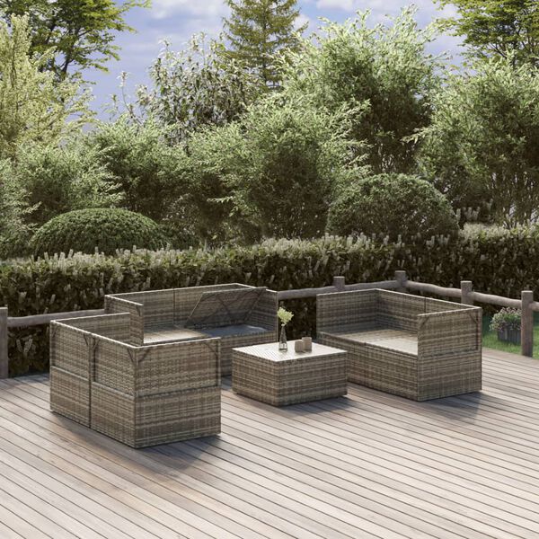 vidaXL Salon de jardin 7 pcs avec coussins Gris Résine tressée