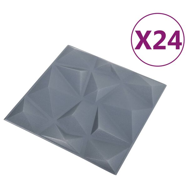 vidaXL Panneaux muraux 24 pcs Gris Diamant 50 x 50 cm Mousse XPS