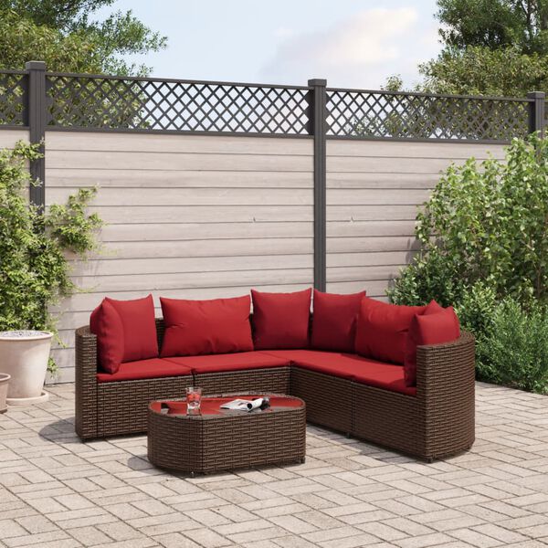 vidaXL Salon de jardin avec coussins 6 pcs marron résine tressée