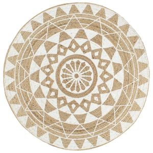 vidaXL Tapis fait &agrave; la main Jute avec imprim&eacute; blanc 90 cm