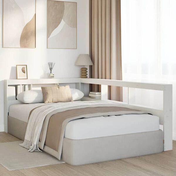 vidaXL T&ecirc;te de lit de biblioth&egrave;que en forme de L bois massif de pin