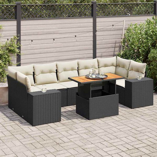 vidaXL Salon de jardin 8 pcs avec coussins noir r&eacute;sine tress&eacute;e