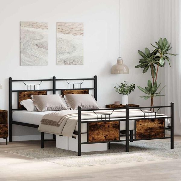 vidaXL Cadre de lit sans matelas ch&ecirc;ne fum&eacute; 140x200 cm bois ing&eacute;nierie