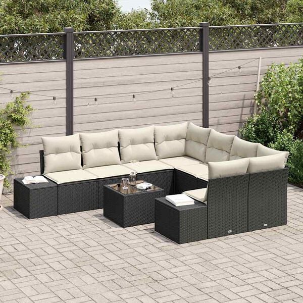 vidaXL Ensemble de canapé de jardin 9 pcs Noir et Crème polyrotin