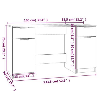 vidaXL Bureau avec armoire latérale Gris béton Bois d'ingénierie