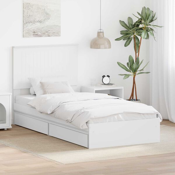 vidaXL Lit de Rangement Blanc 90 x 190 cm Bois d'ing&eacute;nierie