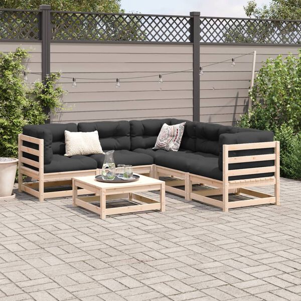 vidaXL Salon de jardin 6 pcs avec coussins bois de pin massif