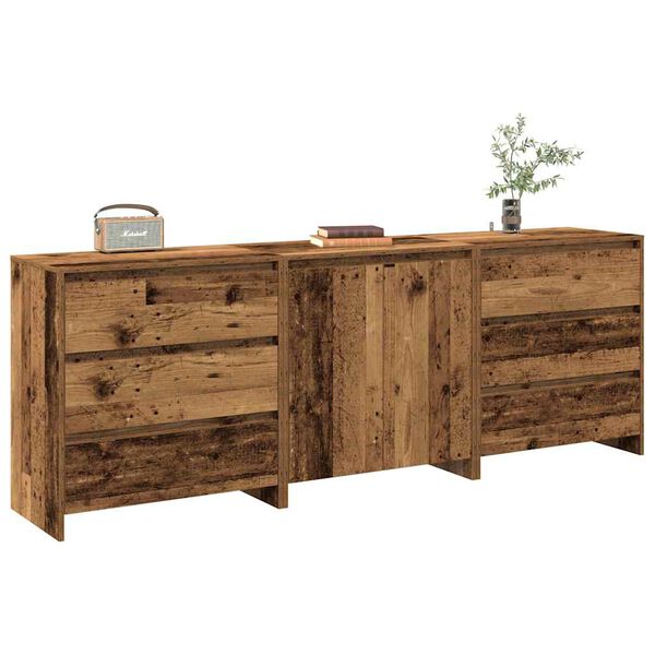 vidaXL Buffet 3 pcs vieux bois bois d'ingénierie