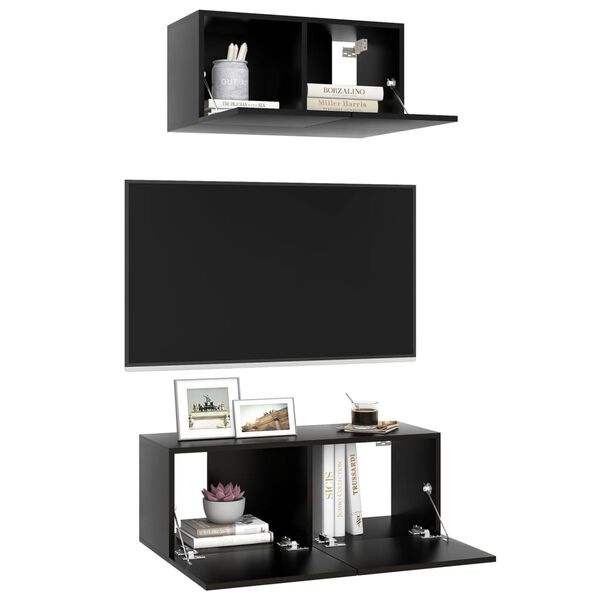 vidaXL Ensemble de meuble TV 2 pcs Noir Bois d'ing&eacute;nierie