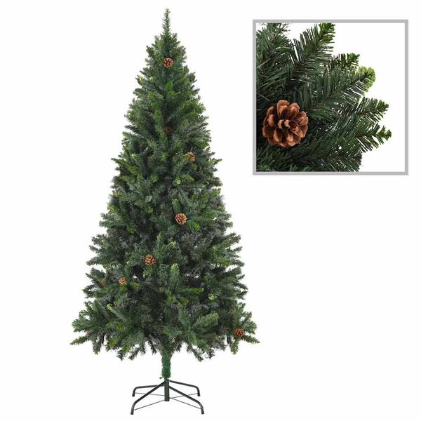 vidaXL Arbre de No&euml;l artificiel pr&eacute;-&eacute;clair&eacute;/boules pommes de pin 180cm