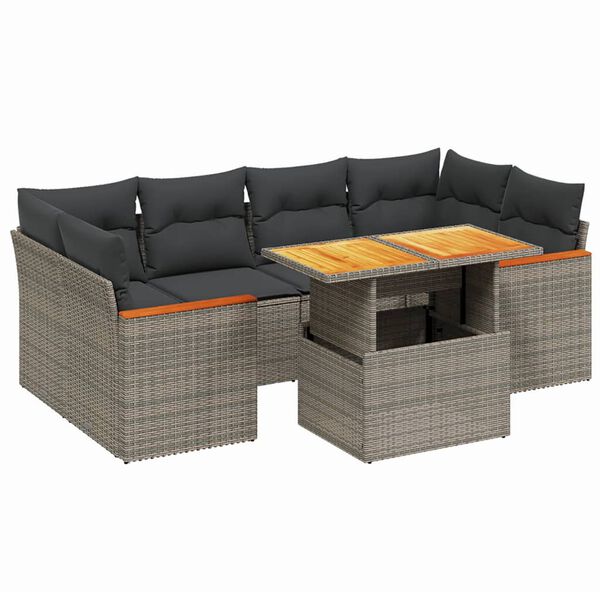 vidaXL Salon de jardin avec coussins 7 pcs gris r&eacute;sine tress&eacute;e