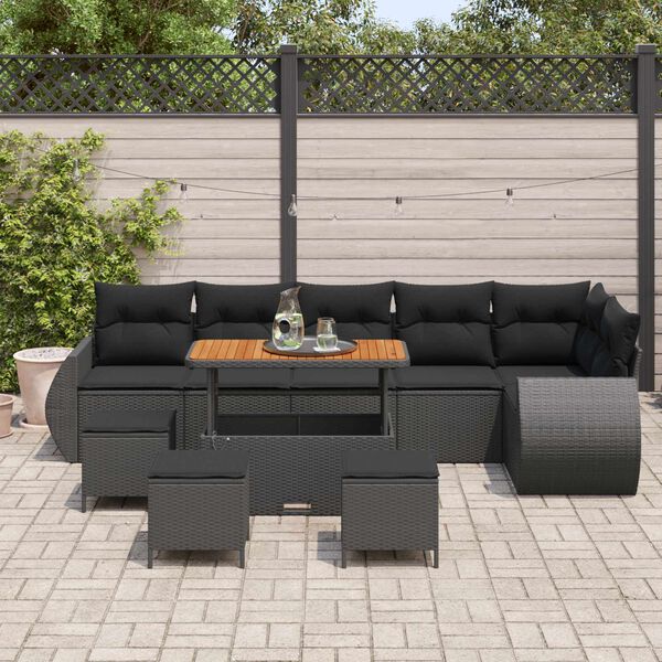 vidaXL Ensemble de canap&eacute; de jardin 10 pcs Noir Poly Rattan