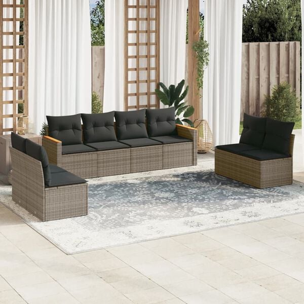 vidaXL Salon de jardin 8 pcs avec coussins gris r&eacute;sine tress&eacute;e