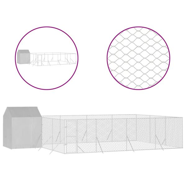 vidaXL Chenil d'extérieur pour chiens avec toit argenté 10x6x2,5 m