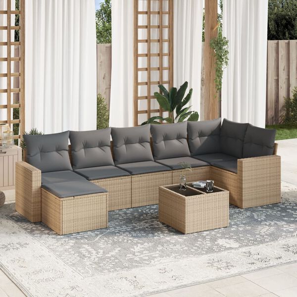 vidaXL Salon de jardin avec coussins 8 pcs beige r&eacute;sine tress&eacute;e