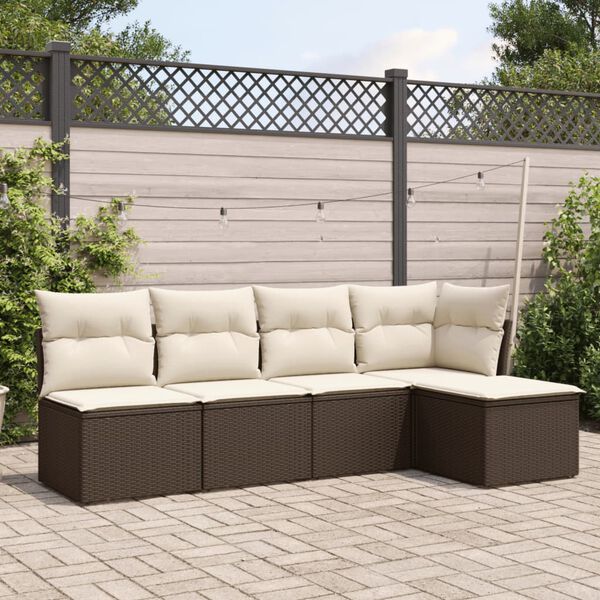 vidaXL Salon de jardin avec coussins 5 pcs marron r&eacute;sine tress&eacute;e
