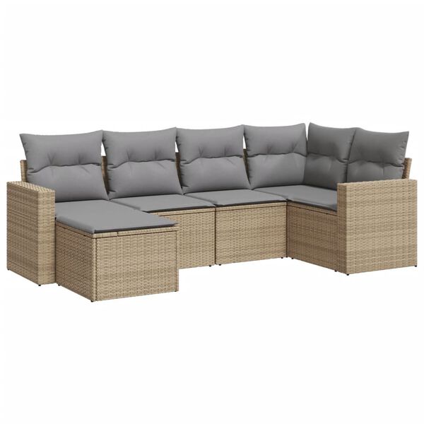 vidaXL Salon de jardin avec coussins 6 pcs beige r&eacute;sine tress&eacute;e