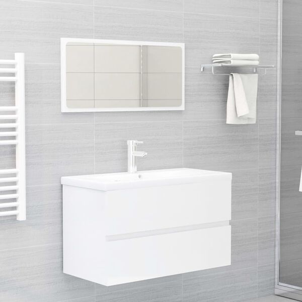 vidaXL Ensemble de meubles de salle de bain Blanc brillant Agglom&eacute;r&eacute;