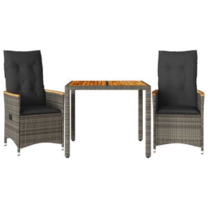 vidaXL Ensemble de bistro 3 pcs avec coussins gris r&eacute;sine tress&eacute;e