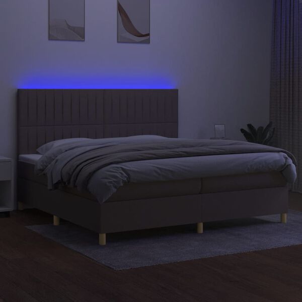 vidaXL Sommier &agrave; lattes de lit et matelas et LED Taupe 200x200cm Tissu