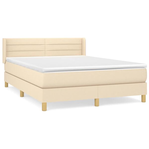 vidaXL Sommier &agrave; lattes de lit avec matelas Cr&egrave;me 140x200 cm Tissu