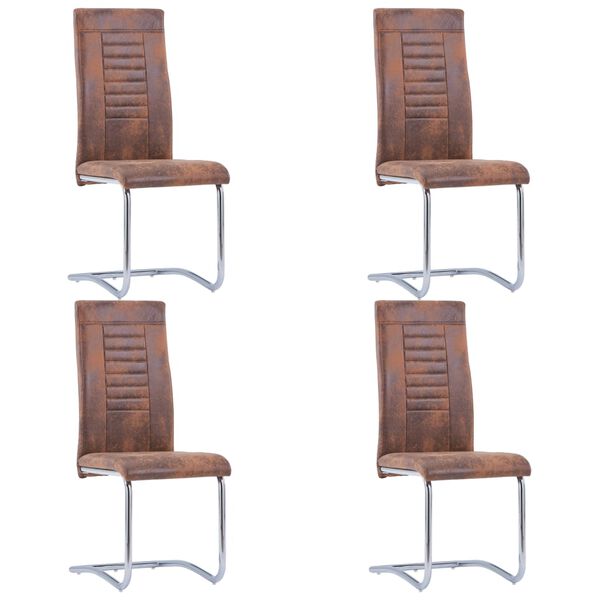 vidaXL Chaises à manger cantilever lot de 4 marron similicuir daim