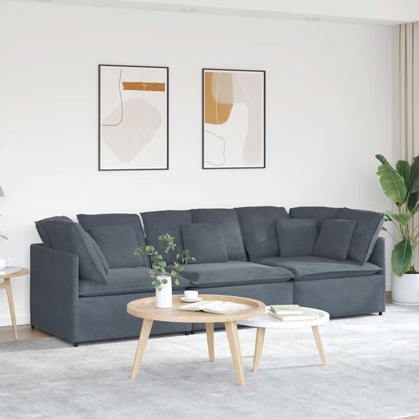 vidaXL Canapé modulaire avec coussins en velours gris foncé