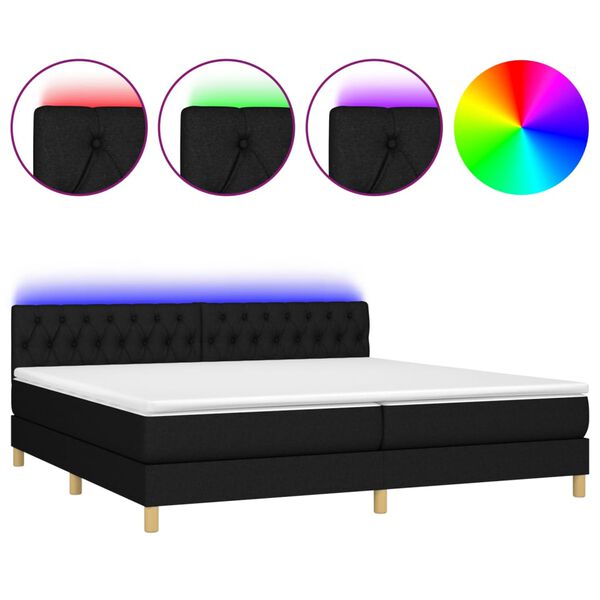 vidaXL Sommier &agrave; lattes de lit et matelas et LED Noir 200x200 cm Tissu