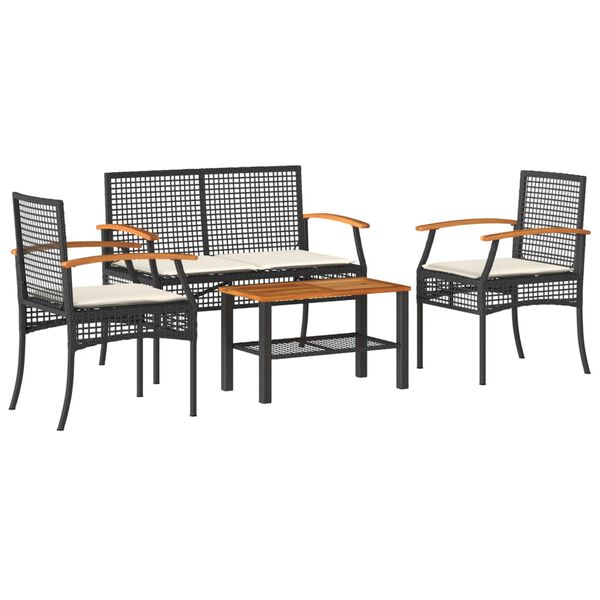 vidaXL Salon de jardin 4 pcs avec coussins Noir R&eacute;sine tress&eacute;e