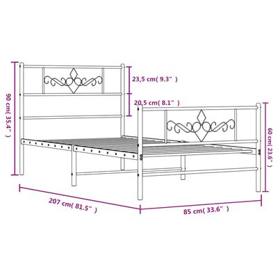 vidaXL Cadre de lit métal sans matelas avec pied de lit noir 80x200 cm