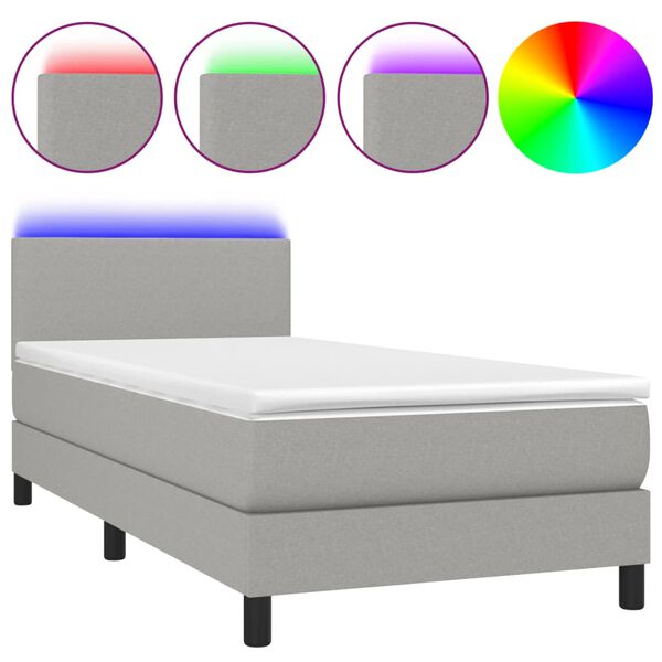 vidaXL Sommier &agrave; lattes de lit avec matelas et LED Gris clair 80x200cm