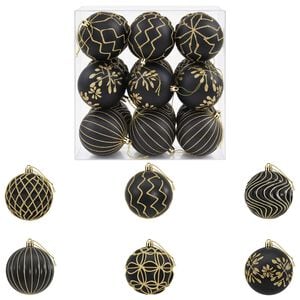 vidaXL Ensemble de boules de No&euml;l XL 18 pc Noir et Or 8 cm Polystyr&egrave;ne